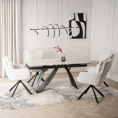 Стіл MEBEL ELITE DEVON розкладний 160&ndash;220&times;90 см, білий мармур / чорний