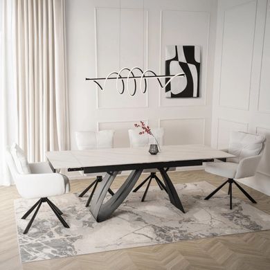 Стіл MEBEL ELITE DEVON розкладний 160&ndash;220&times;90 см, білий мармур / чорний
