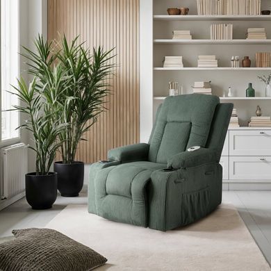 Крісло м'яке розкладне масажне з реклайнером MEBEL ELITE BOX велюр Зелений