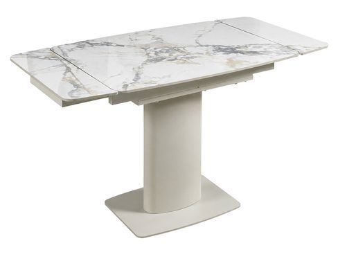 Обідній стіл INTARSIO FERRAGAMO CERAMIC, 95&ndash;135 &times; 72 см, білий із золотистими прожилками, глянець / кашемір