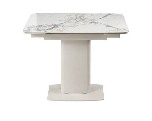 Обідній стіл INTARSIO FERRAGAMO CERAMIC, 95&ndash;135 &times; 72 см, білий із золотистими прожилками, глянець / кашемір