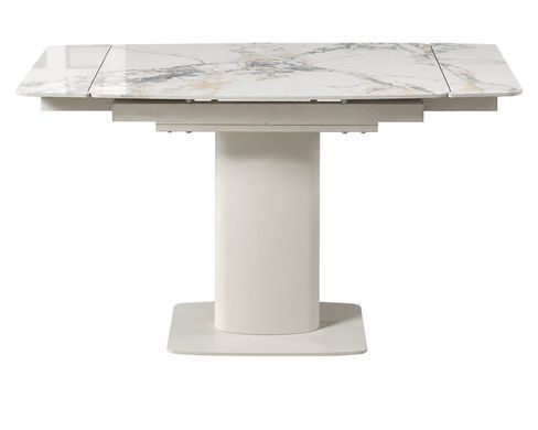 Обідній стіл INTARSIO FERRAGAMO CERAMIC, 95&ndash;135 &times; 72 см, білий із золотистими прожилками, глянець / кашемір