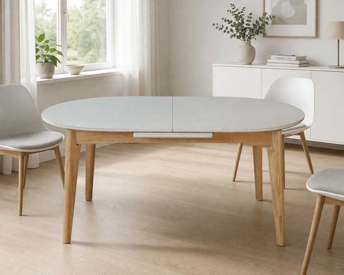 Стол INTARSIO ALBERTO CERAMIC раскладной 160&ndash;200&times;90 см, бежевый мат / натуральное дерево