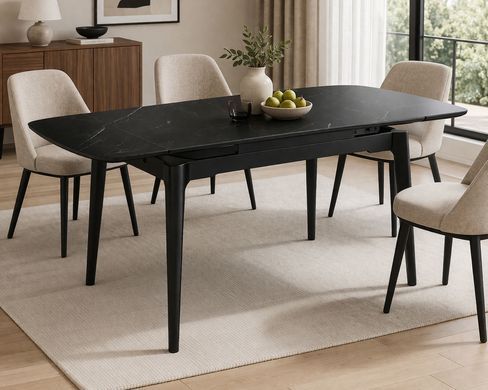 Стол INTARSIO DUBLIN CERAMIC раскладной 120&ndash;180&times;80 см, черный мат / черный каркас