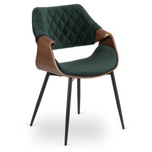 Кресло MEBEL ELITE DAKOTA с подлокотниками, зеленый / орех, велюровая ткань