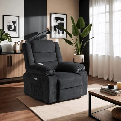 Кресло мягкое раскладное с реклайнером MEBEL ELITE JASPER Черный