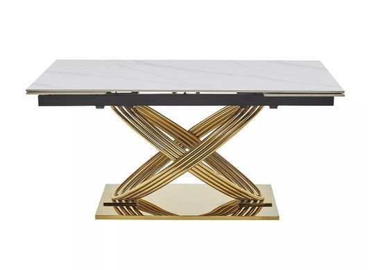 Стол SIGNAL HERMES II раскладной 160&ndash;240&times;90 см, белый глянец с эффектом мрамора / золото