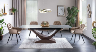 Стол SIGNAL DOLCE CERAMIC раскладной 180&ndash;240&times;95 см, серый мрамор / орех