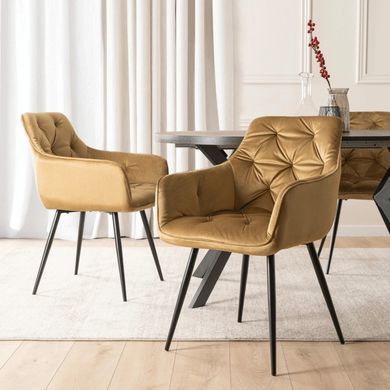 Кресло MEBEL ELITE MODESTO с подлокотниками, горчичный / черный, велюровая ткань