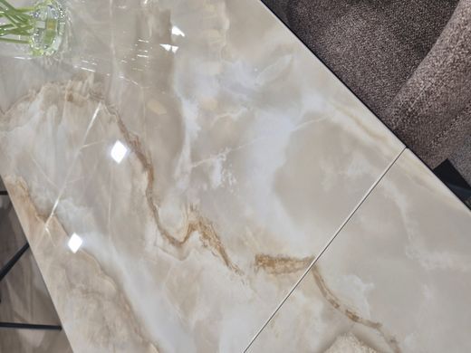 Стіл SIGNAL SALVADORE CERAMIC розкладний 160&ndash;240&times;90 см, Onice Oro бежевий глянцевий / чорний матовий