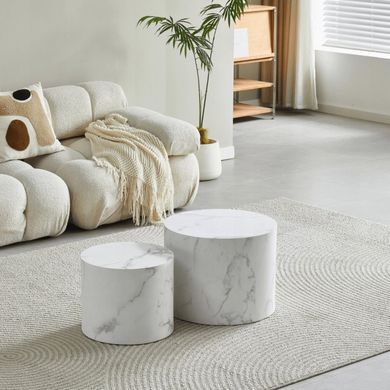 Комплект журнальных столиков MEBEL ELITE LEILA, белый мрамор, &Oslash;48 &times; 38 см + &Oslash;38 &times; 32 см