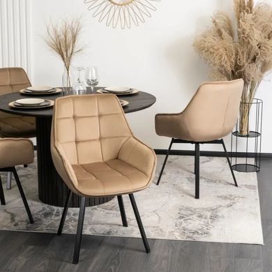 Крісло MEBEL ELITE LUNA з підлокітниками, бежевий / чорний, велюрова тканина