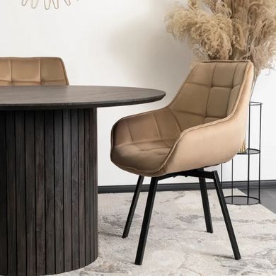 Крісло MEBEL ELITE LUNA з підлокітниками, бежевий / чорний, велюрова тканина