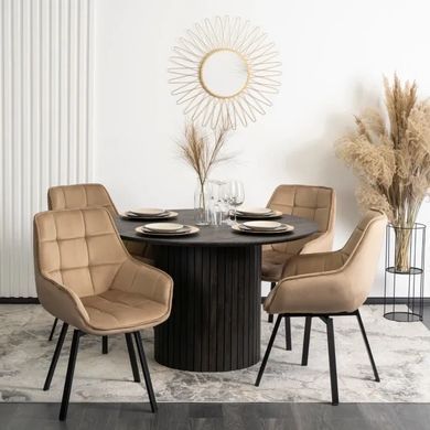 Крісло MEBEL ELITE LUNA з підлокітниками, бежевий / чорний, велюрова тканина
