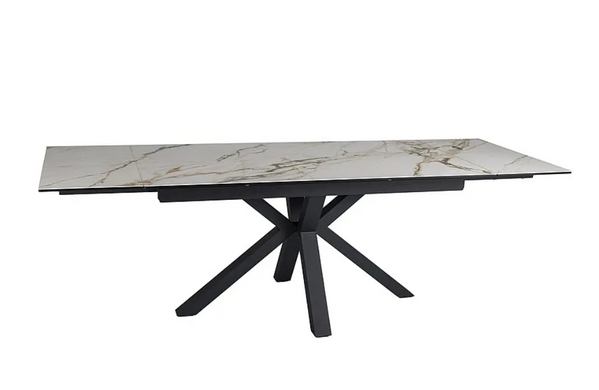 Стіл SIGNAL COLUMBUS CERAMIC AMBER BIANCO розкладний 160&ndash;240&times;90 см, білий мат Amber Bianco / чорний мат