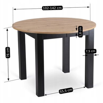 Стол MEBEL ELITE HARRY раскладной 102&ndash;142&times;102 см, дуб артизан / черный