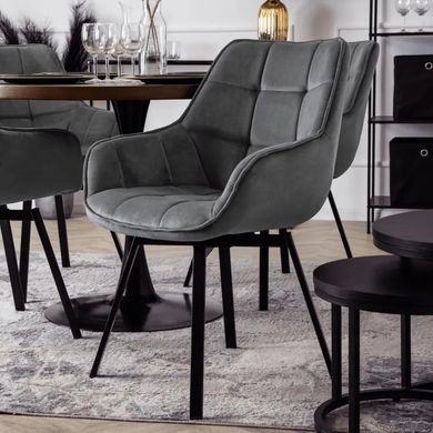 Крісло MEBEL ELITE LUNA з підлокітниками, сірий / чорний, велюрова тканина