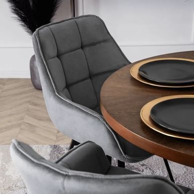 Крісло MEBEL ELITE LUNA з підлокітниками, сірий / чорний, велюрова тканина