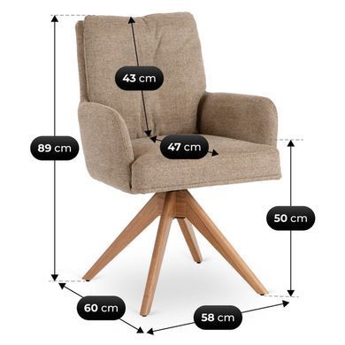 Крісло MEBEL ELITE BIANCO з підлокітниками, коричневий / дуб, тканина