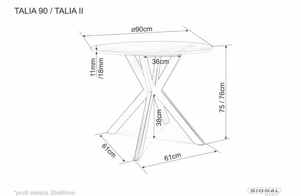 Стіл SIGNAL TALIA II круглий 90 см, дуб / чорний мат