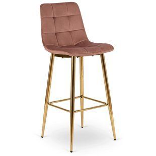 Барный стул бархатный MEBEL ELITE ARIEL Ecru велюр Розовый/Золотой