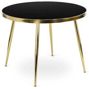 Стол MEBEL ELITE TINGA круглый 100 см, черный мрамор / золотистый