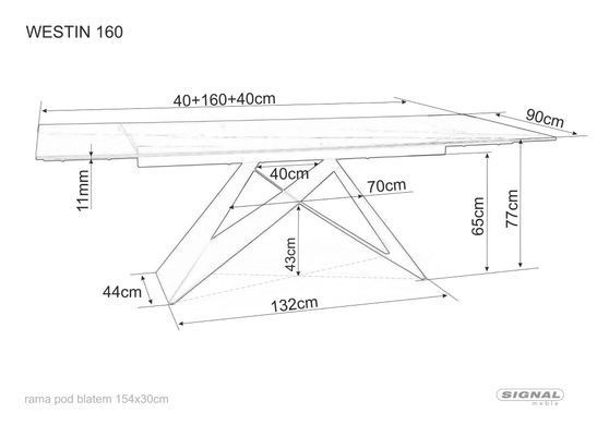 Стіл SIGNAL WESTIN CERAMIC OSSIDO VERDE розкладний 160&ndash;240&times;90 см, бірюзовий / чорний мат