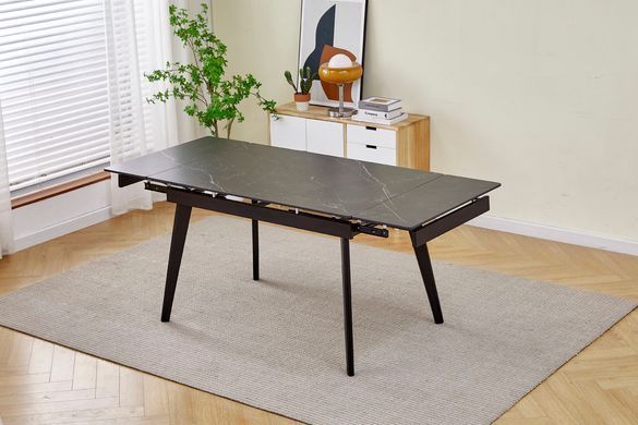 Стіл INTARSIO OSLO CERAMIC розкладний 120&ndash;180&times;80 см, чорний глянець / чорний каркас