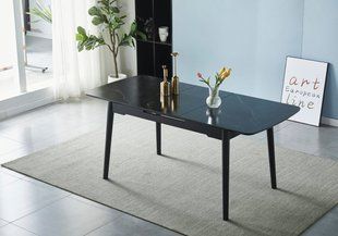 Стол INTARSIO BERLIN CERAMIC раскладной 140&ndash;180&times;80 см, черный мат / черный каркас
