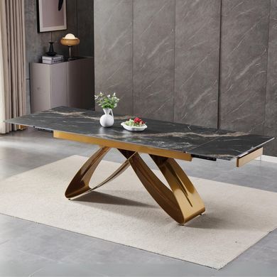 Стол MEBEL ELITE LUIGI раскладной 160&ndash;240&times;90 см, черно-золотой мрамор / золотистый