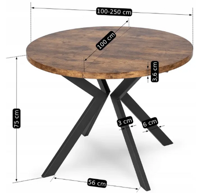 Стол MEBEL ELITE LUKAS раскладной 100&ndash;250&times;100 см, дуб рустик / черный