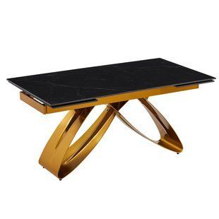 Стіл MEBEL ELITE LUIGI розкладний 160&ndash;240&times;90 см, чорний мармур / золотистий