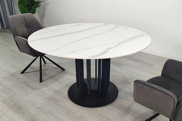 Стол INTARSIO OLYMPIA CERAMIC круглый 130 см, белый мат / черный