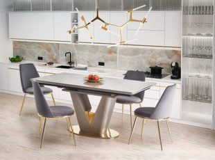 Стол HALMAR VALENTINO раскладной 160&ndash;220&times;90 см, серый мрамор / светло-серый / золотой