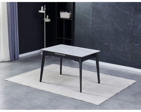 Стіл INTARSIO BERLIN CERAMIC розкладний 111&ndash;140&times;75 см, білий глянець / чорний каркас