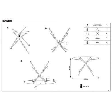 Стол HALMAR RONDO круглый 110 см, прозрачный / золотой