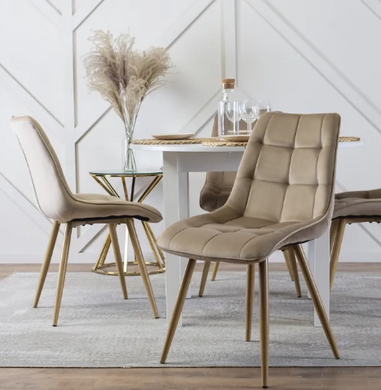 Кухонний стілець MEBEL ELITE RODRI, бежевий / дуб світлий, велюрова тканина