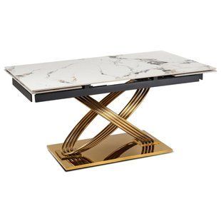 Стол MEBEL ELITE IBIZA раскладной 160&ndash;240 см, белый мрамор / золотистый