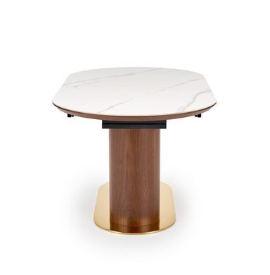 Стол HALMAR GIBSON раскладной 160&ndash;220&times;90 см, белый мрамор / орех / золотой