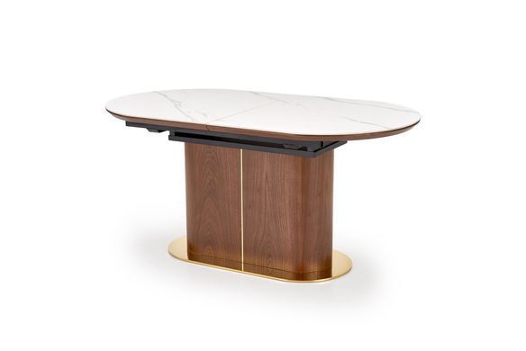 Стол HALMAR GIBSON раскладной 160&ndash;220&times;90 см, белый мрамор / орех / золотой