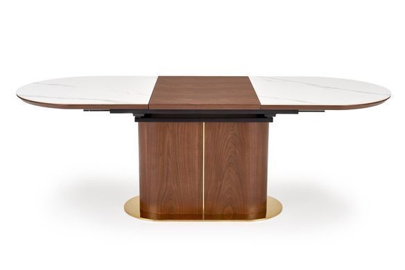 Стол HALMAR GIBSON раскладной 160&ndash;220&times;90 см, белый мрамор / орех / золотой