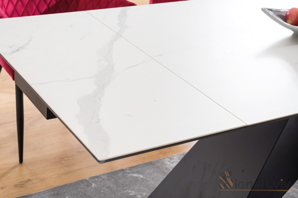 Стол SIGNAL WESTIN III CERAMIC STATUARIO VENATO раскладной 180&ndash;260&times;90 см, белый мрамор / черный мат