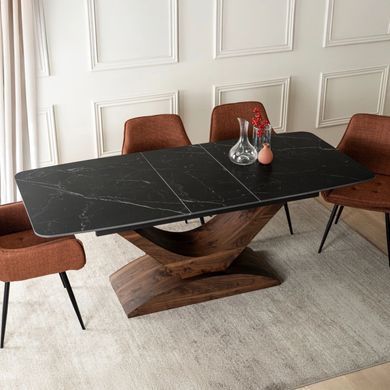 Стол MEBEL ELITE ALICANTE раскладной 160&ndash;200&times;90 см, черный мрамор / орех