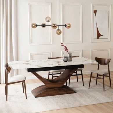 Стол MEBEL ELITE ALICANTE раскладной 160&ndash;200&times;90 см, белый мрамор / орех