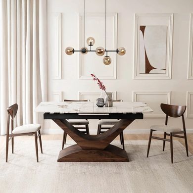 Стол MEBEL ELITE ALICANTE раскладной 160&ndash;200&times;90 см, белый мрамор / орех