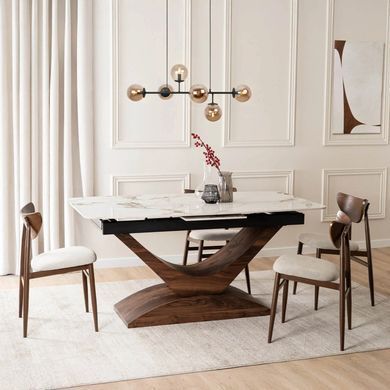 Стол MEBEL ELITE ALICANTE раскладной 160&ndash;200&times;90 см, белый мрамор / орех
