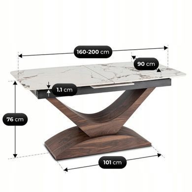 Стол MEBEL ELITE ALICANTE раскладной 160&ndash;200&times;90 см, белый мрамор / орех
