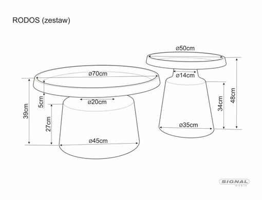 Комплект журнальных столиков SIGNAL RODOS, бежевый матовый, &Oslash;70 &times; 39 см + &Oslash;50 &times; 48 см