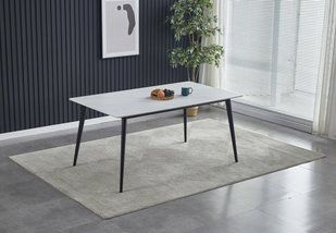 Стол INTARSIO SABA CERAMIC 130&times;70 см, белый глянец / черный каркас
