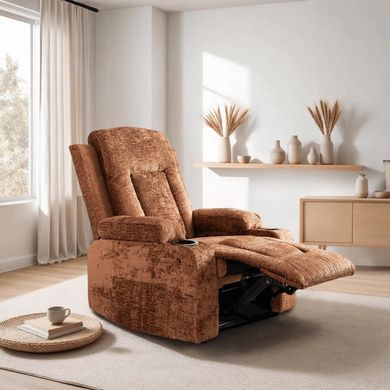 Крісло м'яке розкладне масажне з реклайнером MEBEL ELITE BOX Welur Коричневий